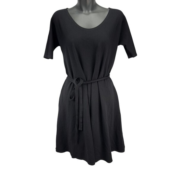 ELISA C-ROSSOW Knit Designer Belted w/Pockets Black Short Sleeve T-Shirt Dress M - Picture 2 of 8